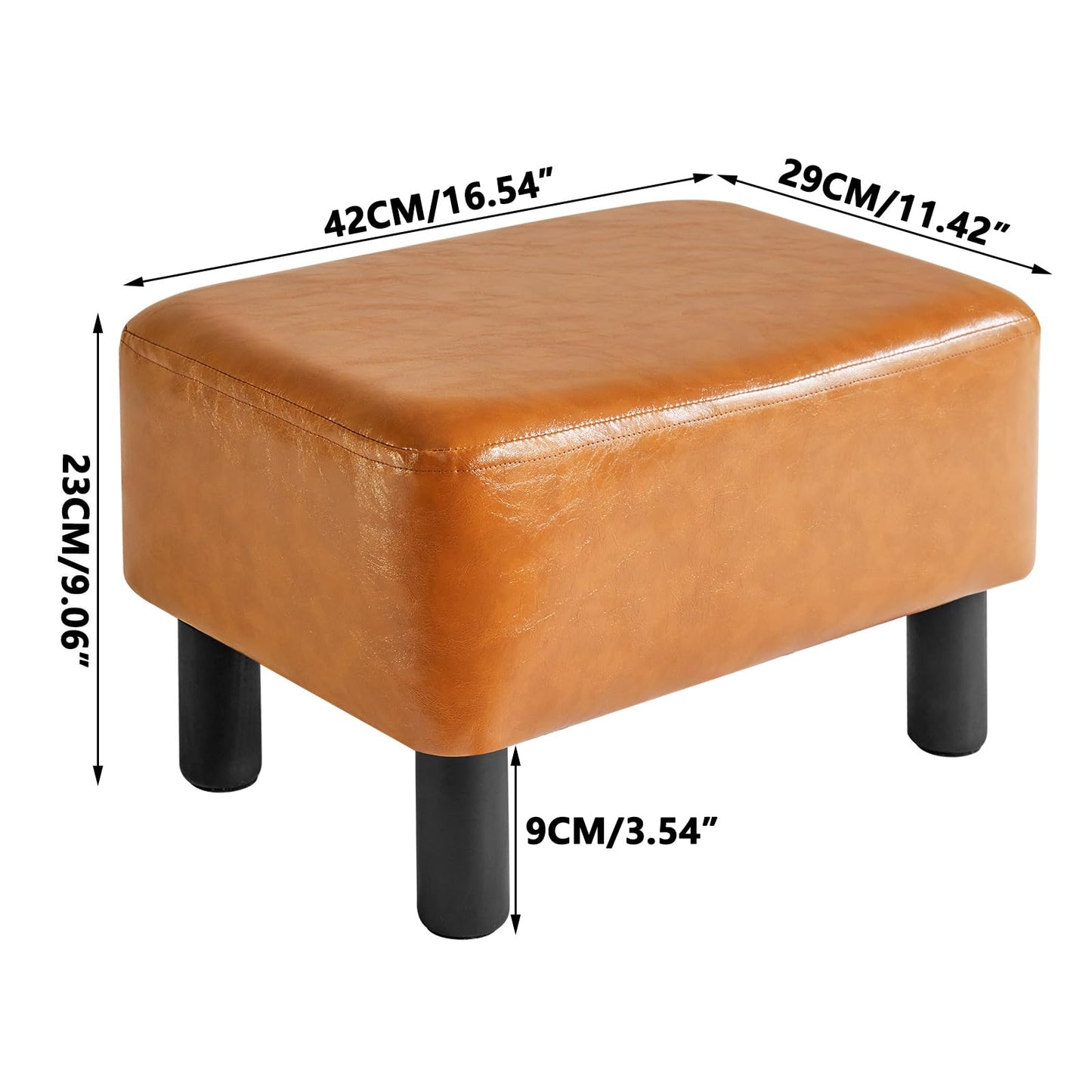 IBUYKE 16.54" Small Footstool PU Leather Ottoman Footrest Modern Home Living Room Bedroom Rectangular Stool, with Padded Seat Pine Wood Legs