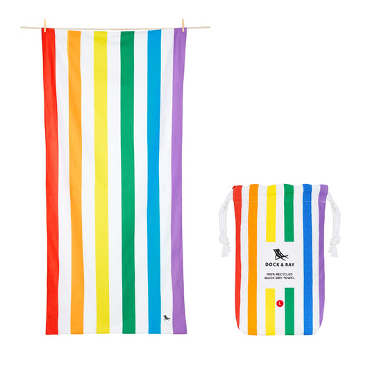 Dock & Bay Beach Towel - Quick Dry, Sand Free - Compact, Lightweight - 100% Recycled - Includes Bag - Summer - Rainbow Skies - Extra Large (200x90cm,