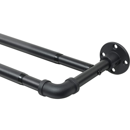 Harrms Industrial Double Curtain Pole, Curtain Poles for Eyelet Curtains, Matt Black, 74-346cm, Extendable Metal Curtain Rod Blackout Room Darkening