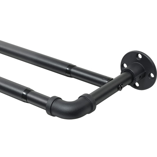 Harrms Industrial Double Curtain Pole, Curtain Poles for Eyelet Curtains, Matt Black, 74-309cm, Extendable Metal Curtain Rod Blackout Room Darkening