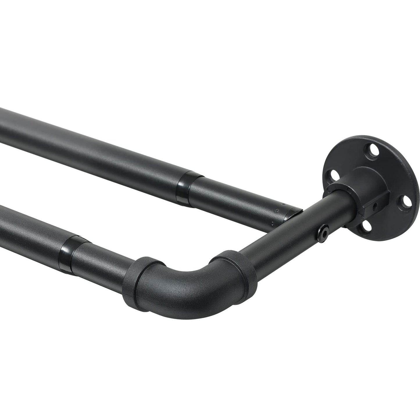 Harrms Industrial Double Curtain Pole, Curtain Poles for Eyelet Curtains, Matt Black, 74-273cm, Extendable Metal Curtain Rod Blackout Room Darkening