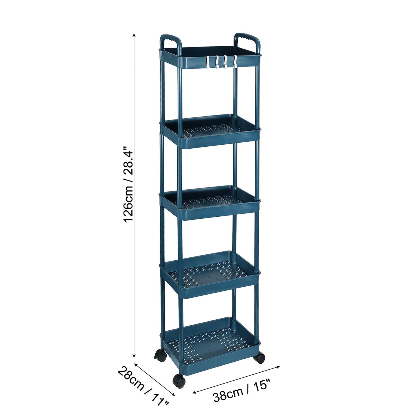 PATIKIL 5-Tier Rolling Utility Cart with Handle, Storage Shelves Organizer Cart Movable Storage Organizer with Wheels for Room Office Kitchen