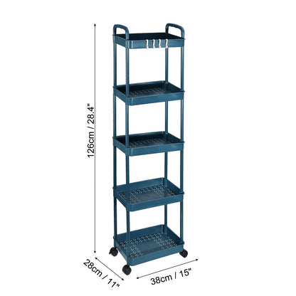 PATIKIL 5-Tier Rolling Utility Cart with Handle, Storage Shelves Organizer Cart Movable Storage Organizer with Wheels for Room Office Kitchen