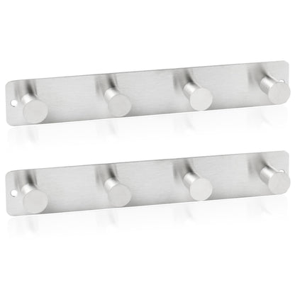 RICOO Heavy Duty Stainless Steel Wall Mounted Coat Hooks, MH025S-4x2, Elegant Hook Rack for Entryway, Kitchen, Bathroom, with 4 Durable Hooks, Silver