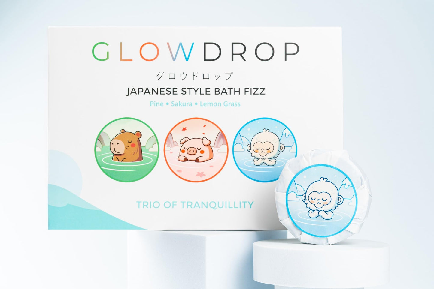 Japanese Inspired Bath Fizz - Mixed Pack: Sakura, Yuzu and Matcha - Glowdrop - Box of 6