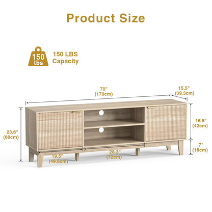 Skokliz TV Unit, 178cm Fluted TV Stand Cabinet, Mid-Century Modern TV Console for TVs up to 80 inch, Farmhouse TV Cabinets with 2 Storage