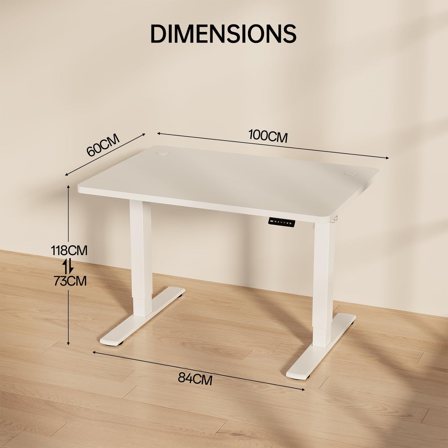 Homall Electric Height Adjustable Desk, Adjustable Height Office Desk with USB Ports, 100x60cm, Home Office with Splice Board, White