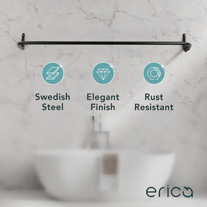 Erica U-Shaped Shower Curtain Rail, Black Powder Coated Steel, Wall Mounted, 70x165x70 cm