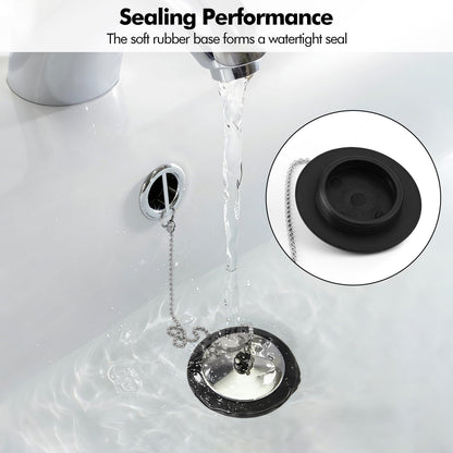 Lunhoo 1 Pack Universal Bath Plug, Drain Stopper with Stainless Steel Chain, 43mm Bath Plug replacement for Kitchen, Under Sink, Bathroom