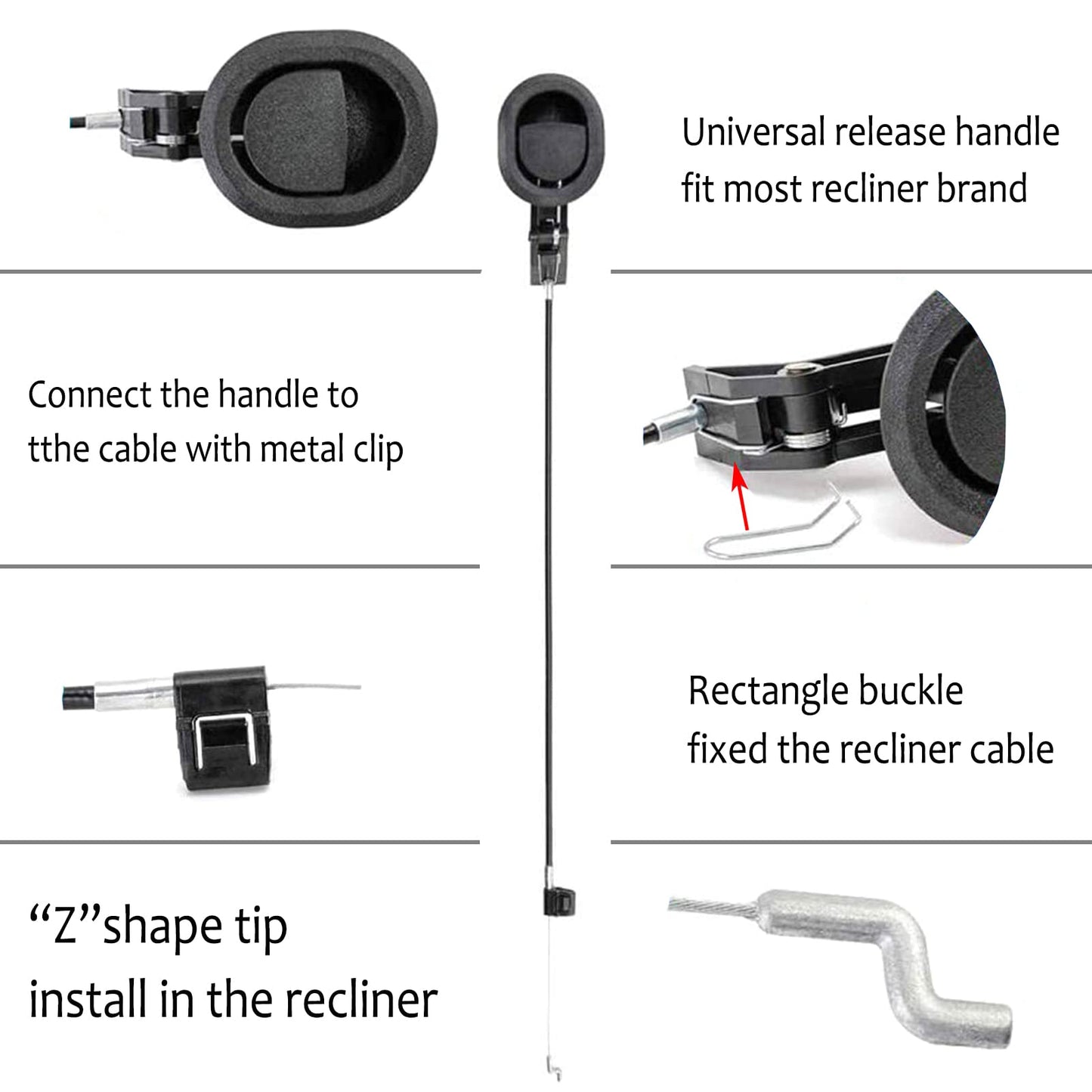 xocome Universal Sofa Chair Recliner Release Pull Handle Replacement Parts with Cable Metal Couch Style Pull Chair Release Handle fits Ashley and