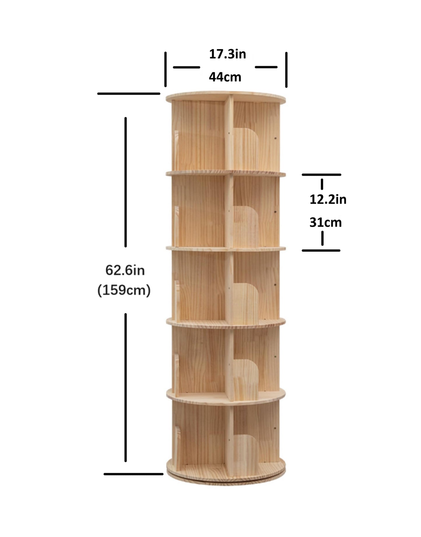 Heehee Rotating Bookshelf 360 Display Floor Standing Bookcase Storage Rack for Kids&Adults Multi-Functional Bookshelf Organizer (5-Tier)
