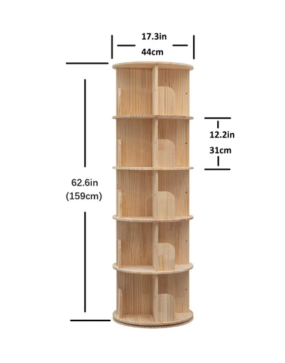 Heehee Rotating Bookshelf 360 Display Floor Standing Bookcase Storage Rack for Kids&Adults Multi-Functional Bookshelf Organizer (5-Tier)