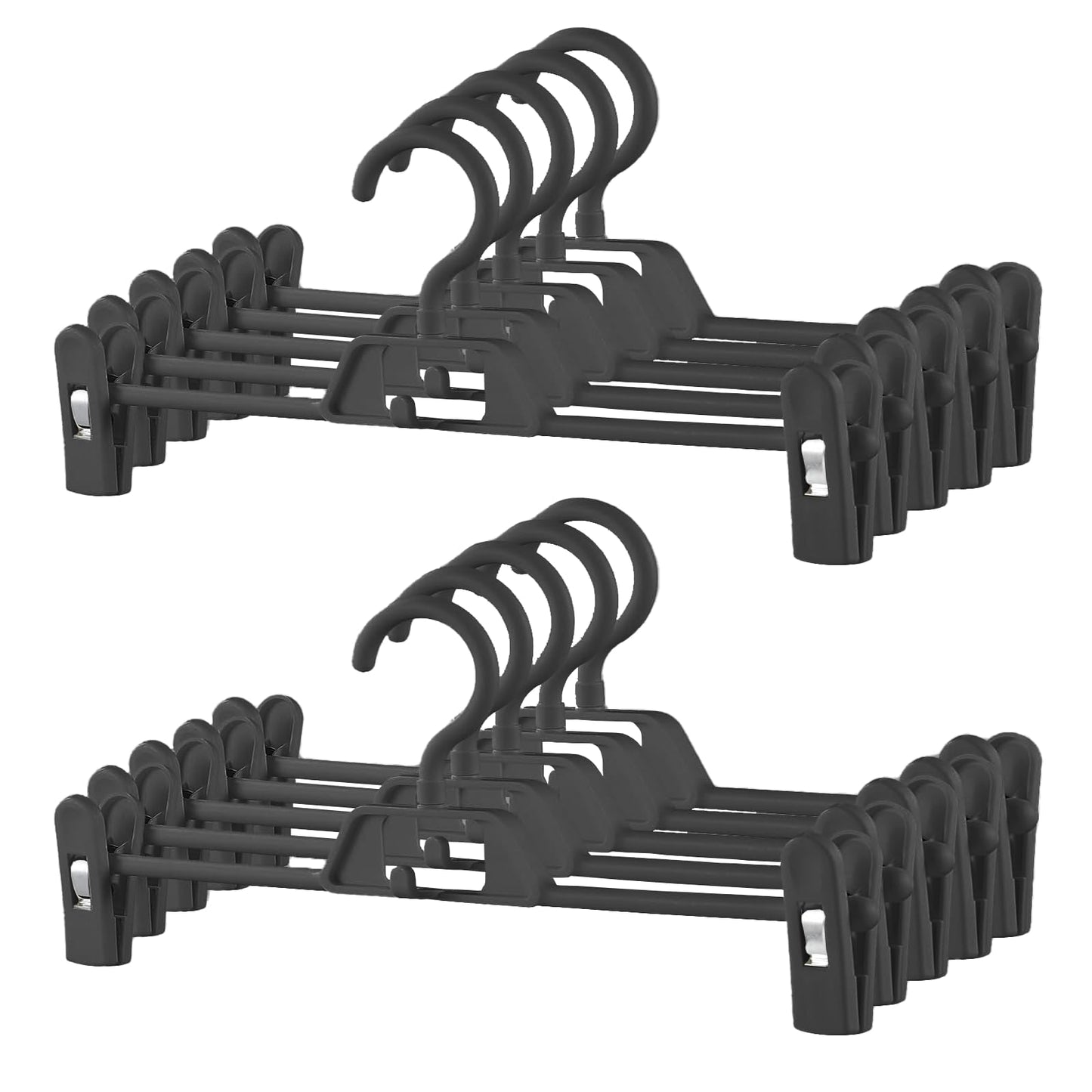 WJWSKI Trouser Hangers with Adjustable Clips, Stackable Skirt Hangers 10Pack, Pants Hangers Space Saving with 360° Swivel Hooks for Skirts,Dresses