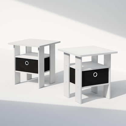 Furinno TIDUR Set of 2, Bedside Table with Storage Bin, White