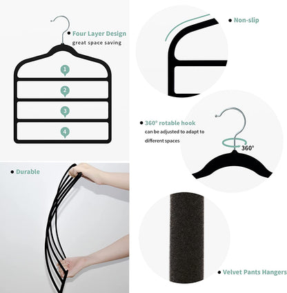 Baoswi 3 Pack Space Saving Non-Slip Jeans Slack Trousers Hangers Multiple Velvet Clothes Hanger Closet Organizer for Jeans,Scarf,Tie