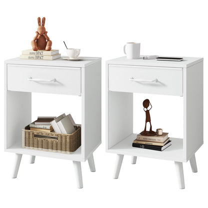 YMYNY Nightstand Set of 2, Bedside Table, Side Table with Fabric Drawer, Handle and Open Compartment, Solid Wood Legs