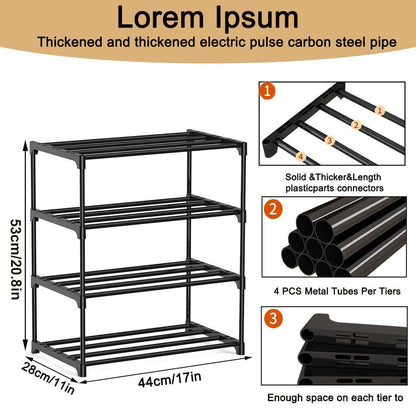 HUIBOHOU Stackable Small Shoe Rack, Footware Storage, Slim Shoe Rack Storage Organizer, Black Shoe Stand for Hallway