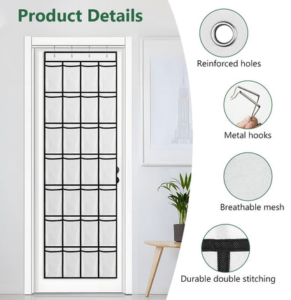 AUAUY Over the Door Shoe Storage Organiser, 28 Large Mesh Pockets