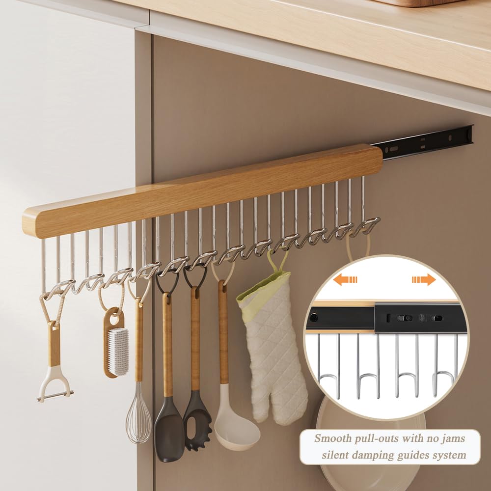 2 Pack Pull Out Belt Hanger for Closet, Wooden Tank Top Bra Hanger, Space Saving Coat Hooks Wall Mounted Hanging Organizer for Tie Belt Scarf