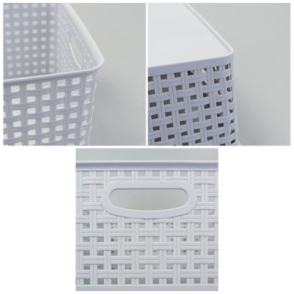 Cadineer Plastic Woven Storage Basket, Grey Organizer Basket Box Set of 6