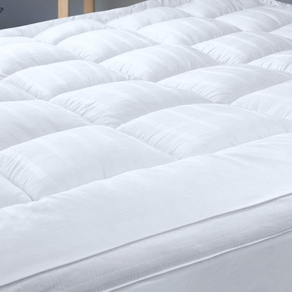 Threads For Bed Extra Thick Mattress Topper Double Bed 100% Cotton Cover, Soft Mattress Bed Topper Pad with Elastic Anchor Corner Straps, Baffle Box