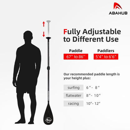 Abahub Carbon SUP Paddles, 1 x 3 Section Adjustable 67" - 86" Carbon Fiber Shaft, Lightweight Stand-up Paddle Oars for Paddleboard, Black Print
