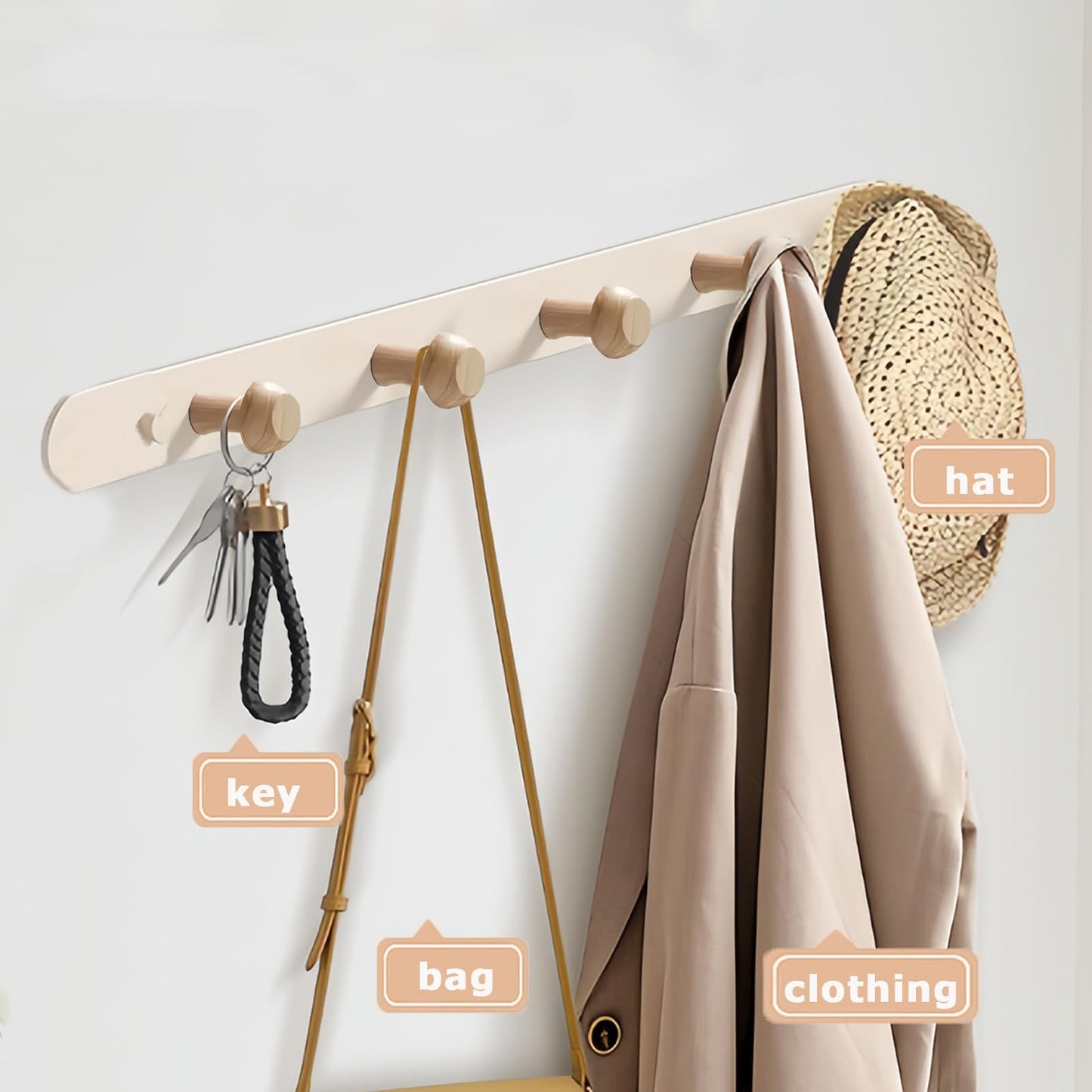 QMAHA Coat Rack Wall Mounted, Wooden Coat Rack Wood Wall Hooks Coat Hook for Wall, Wooden Coat Hooks Wall Mounted (All Fixings Included)