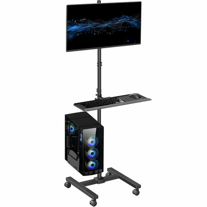 VIVO Black Computer Mobile Cart Rolling Stand | Adjustable Monitor Mount 32" Case Holder & Keyboard Tray Moving Workstation (CART-PC02T)