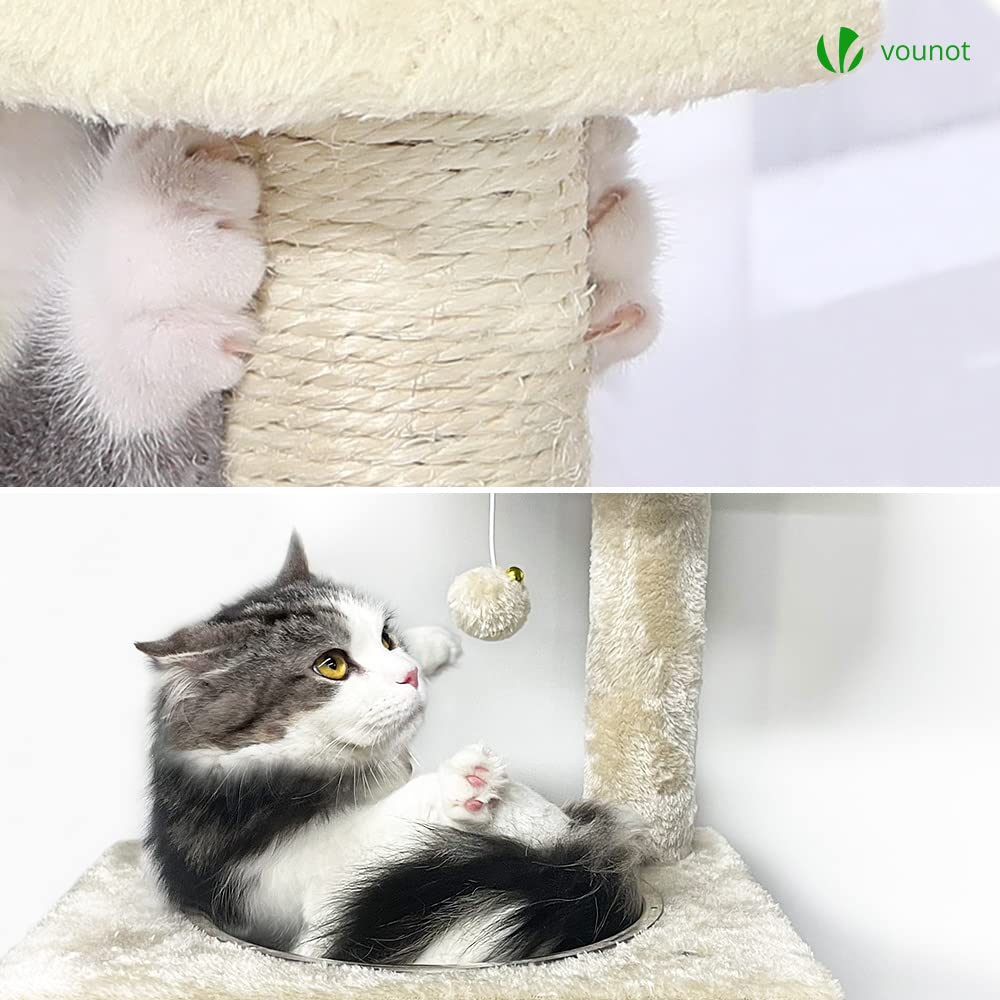 VOUNOT? Cat Tree Tower, Cat Condo with Space Capsule, Multi Level Cat Climbing Frame Indoors, Cat Activity Tree, Beige