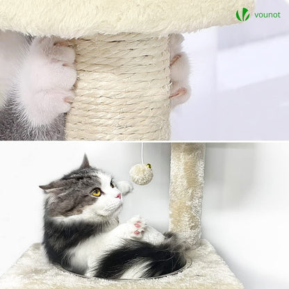 VOUNOT? Cat Tree Tower, Cat Condo with Space Capsule, Multi Level Cat Climbing Frame Indoors, Cat Activity Tree, Beige