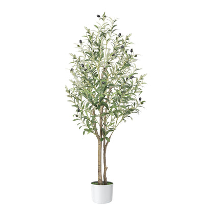 Alupssuc 4FT Olive Tree Artificial, Faux Olive Tree with White Pot, Fake Olive Plant Indoor Outdoor with Natural Wood Trunk & Lifelike Fruits, Perfect