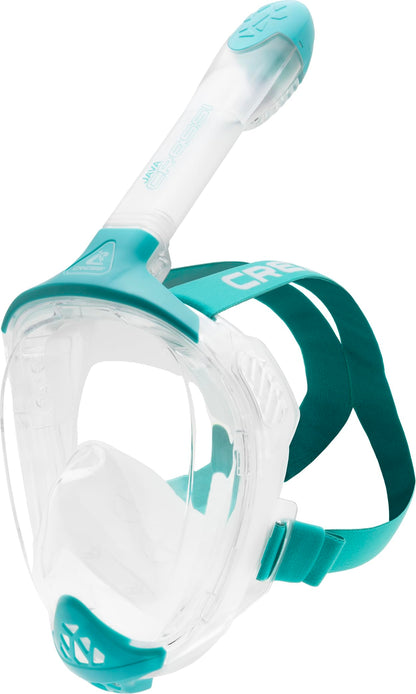 CRESSI Java Full Face Mask Clear/Aquamarine S/M-Unisex Full Face Snorkel Mask, Ultra Clear Anti Fog Lens, 100% Silicone, Snorkel Dry with Safety