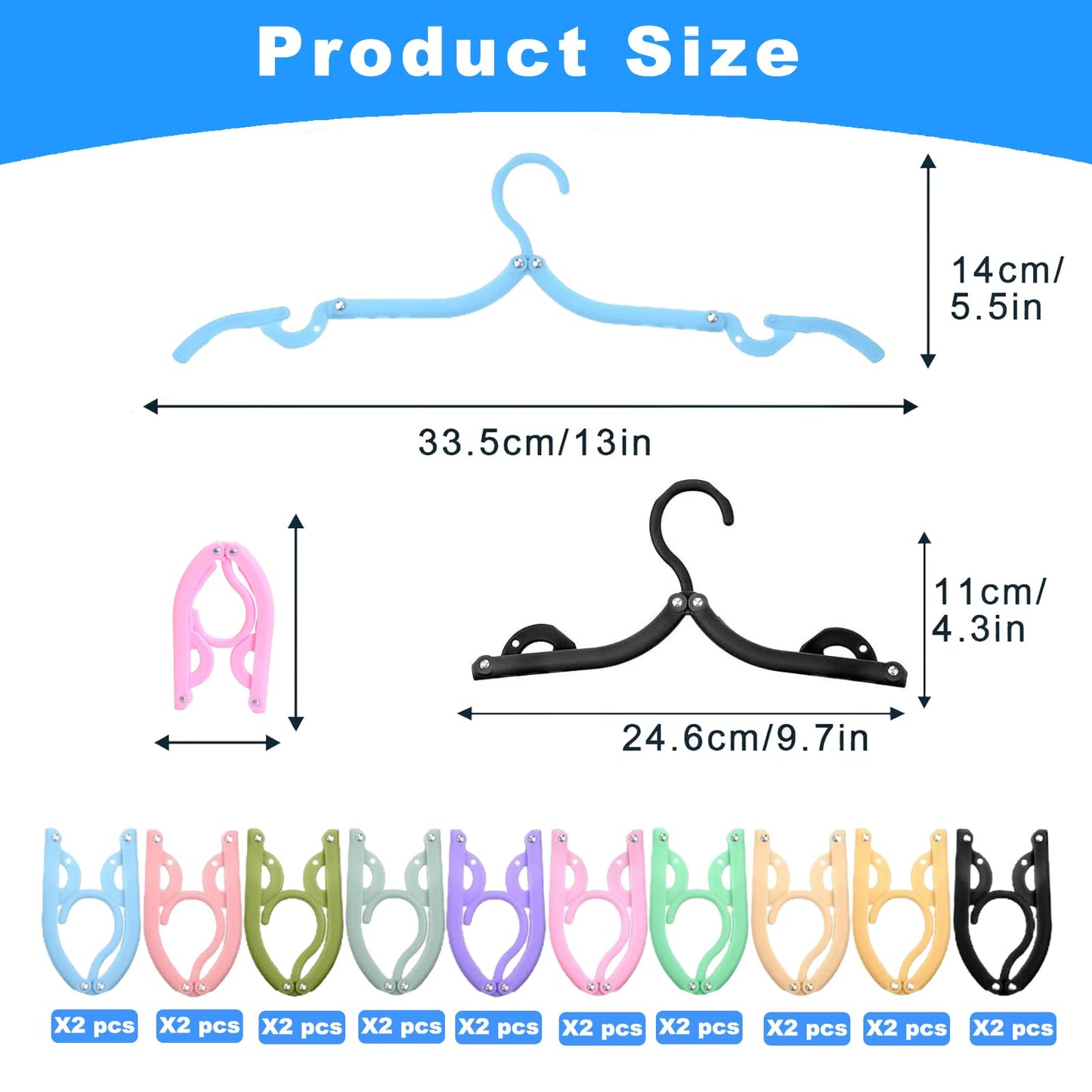 20 PCS Folding Clothes Hangers, 10 Color Portable Travel Coat Hangers, Plastic Travel Hangers Foldable