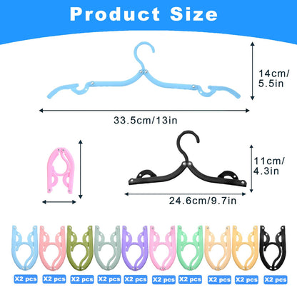 20 PCS Folding Clothes Hangers, 10 Color Portable Travel Coat Hangers, Plastic Travel Hangers Foldable