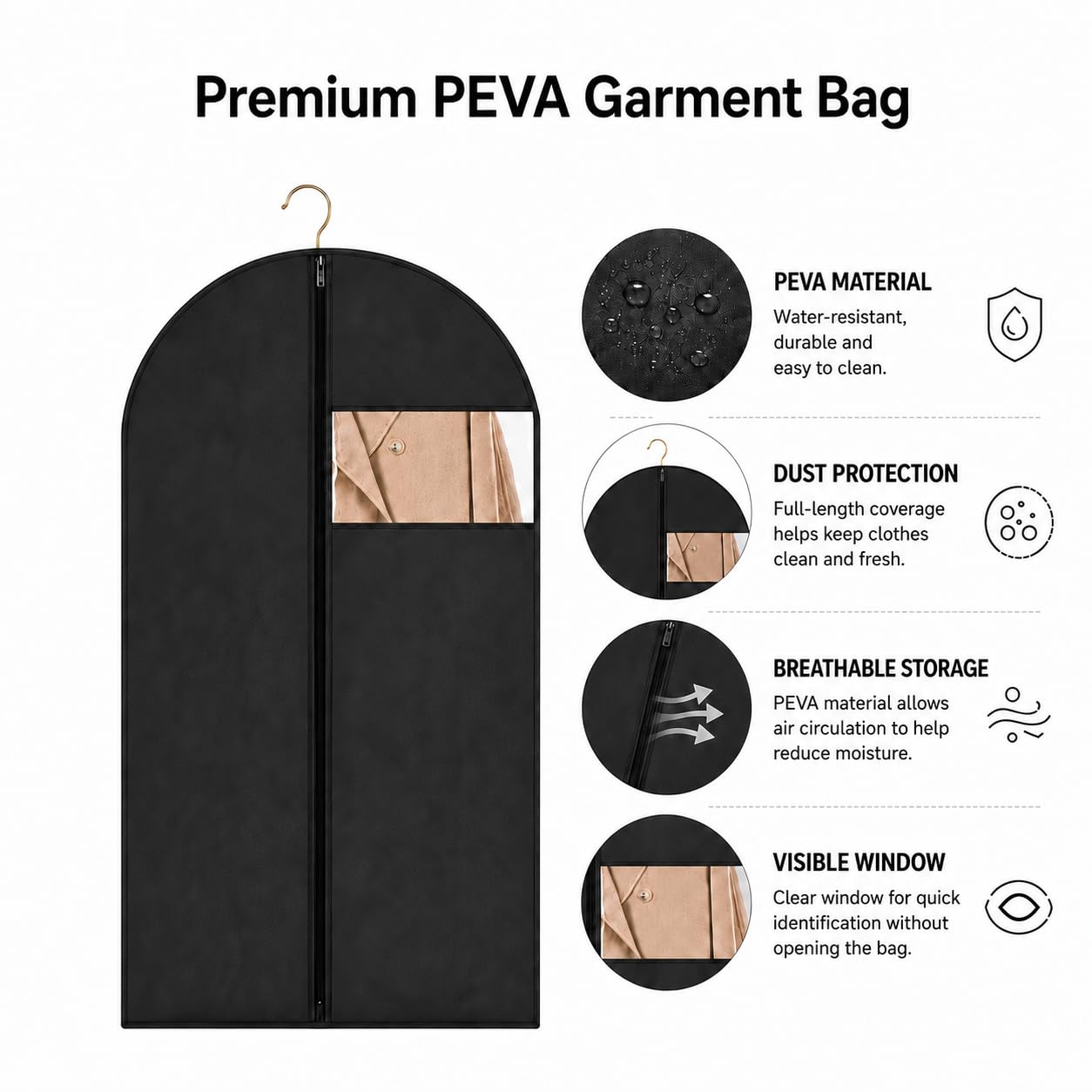 Sytinnice 2 Pack Dress Bags Covers Long 60 x 100 cm / 24 x 40 in, PEVA Hanging Garment Bags with Zipper