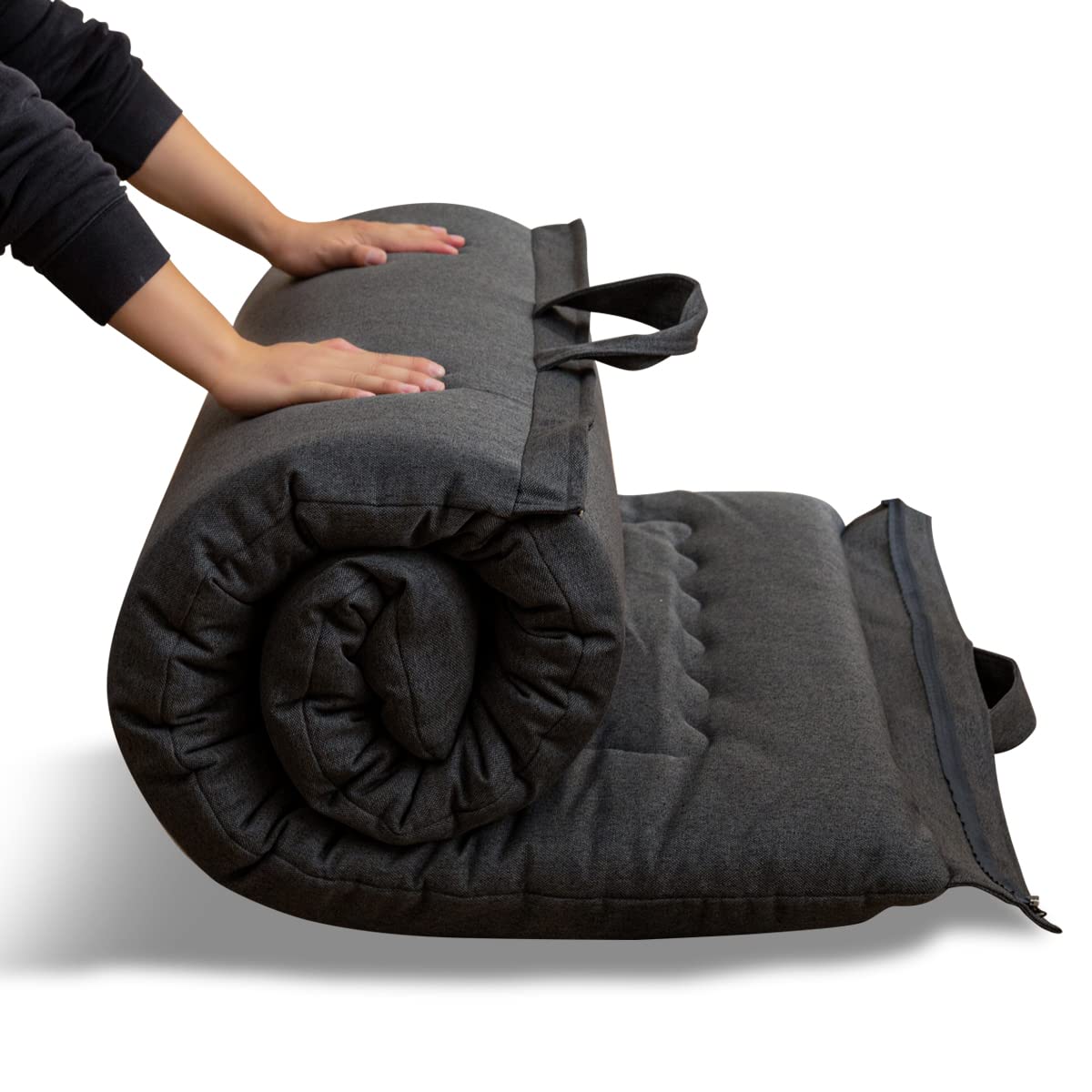 MAXYOYO Portable Foldable Futon Mattress, Hypoallergenic Fabric and High-Density Foam Mattress Pad with Handle and Zipper for Outdoor Indoor Camping