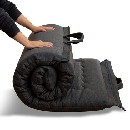 MAXYOYO Portable Foldable Futon Mattress, Hypoallergenic Fabric and High-Density Foam Mattress Pad with Handle and Zipper for Outdoor Indoor Camping