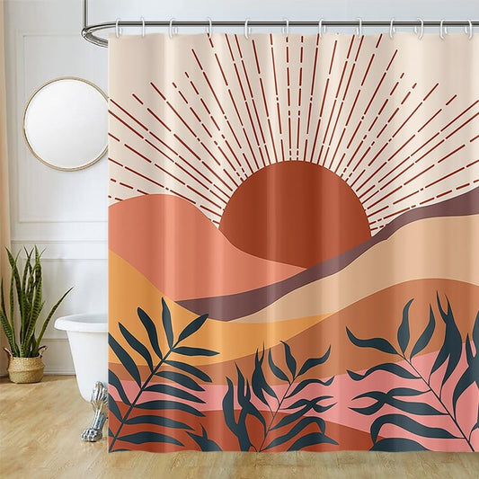 Uiiooazy Abstract Shower Curtain, Boho Terracotta Mid Century Sunset Mountain Bath Curtain Mildew and Mould Proof Waterproof Polyester Fabric Opaque