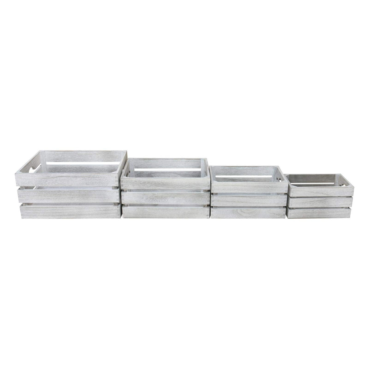 Hodge and Hodge Vintage Wooden Crate Set of 4 Slatted Fruit Boxes with Handles Natural Whitewash Finish
