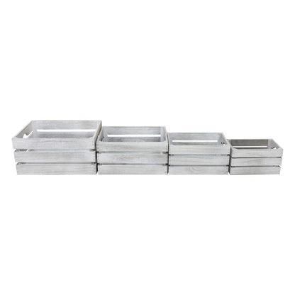 Hodge and Hodge Vintage Wooden Crate Set of 4 Slatted Fruit Boxes with Handles Natural Whitewash Finish