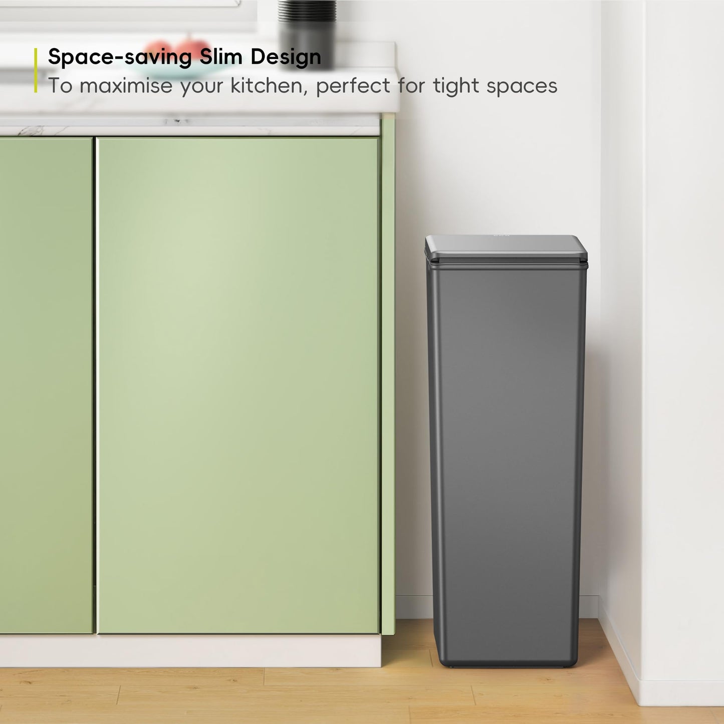 EKO Morandi Kitchen Bin, Plastic Touch Top Recycling Bin For Kitchen & Home, Large Push Top Bin, Dark Grey, 40 Litre