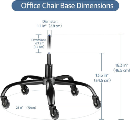 Sytopia Office Chair Base Replacement Bundle, Heavy Duty 352Lbs, Reinforced for Swivel Gaming Chair, Includes 5 Casters and 1 Gas Cylinder