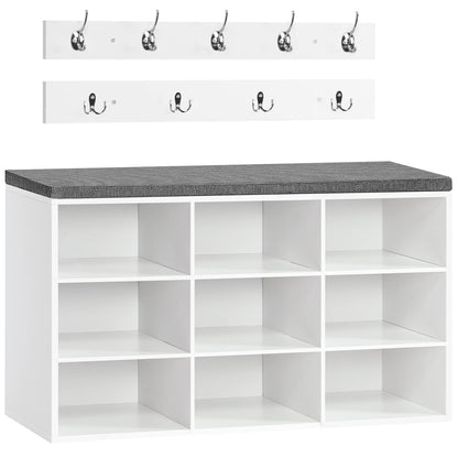 HOOBRO Shoe Storage Bench with Cushion and Coat Hooks, Shoe Rack Bench with Padded Seat, 80 cm Coat Rack for Hallway, 9 Compartments