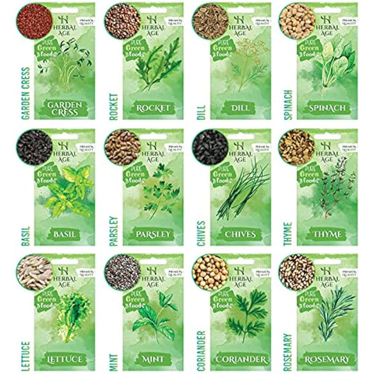 Herbal Age Grow Your Own Herb Garden Kit, 12 Herbs Plants, 8700 Herb Seed Box for Planting UK, Salad Leaves, Basil Seeds, Mint, Cress Seeds, Veg Plant Gardening Gift for Men, Women, Kids