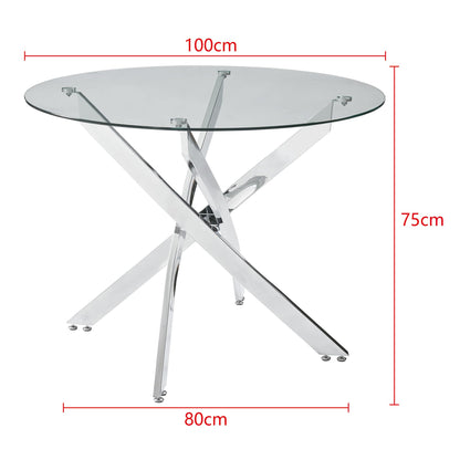 Panana Black Glass Dining Table With Metal Legs Modern Kitchen Tables (Clear Round, 100cm Round)