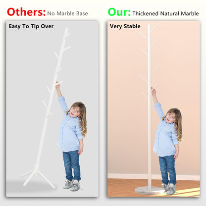 Heavy Duty Coat Rack with Natural Marble Base, Freestanding Metal Coat Stand with 8 Hooks, Modern Stable Coat Hanger Tree for Bags, Jacket, Clothes