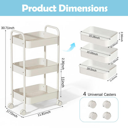 CHUNGG Bathroom Storage 3 Tier Beauty Trolley on Wheels, Kitchen Cart Drawers on Wheels