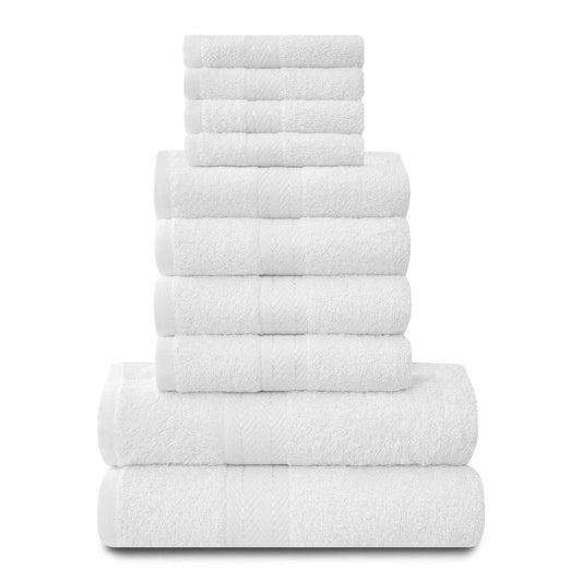 GC GAVENO CAVAILIA 10 Piece Towel Bale Set | Quick Drying Cotton Towel Highly Absorbent 450 GSM White Towels Set | Bathroom Towels Bale Set 4x Face 4x
