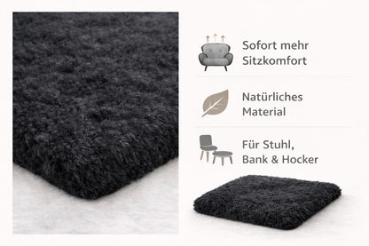 Naturasan Merino Lambskin Seat Cushion 40 x 40 cm (Black) - Soft Seat Cover Made of Real Lambskin, Decorative & Temperature Regulating, for Chair