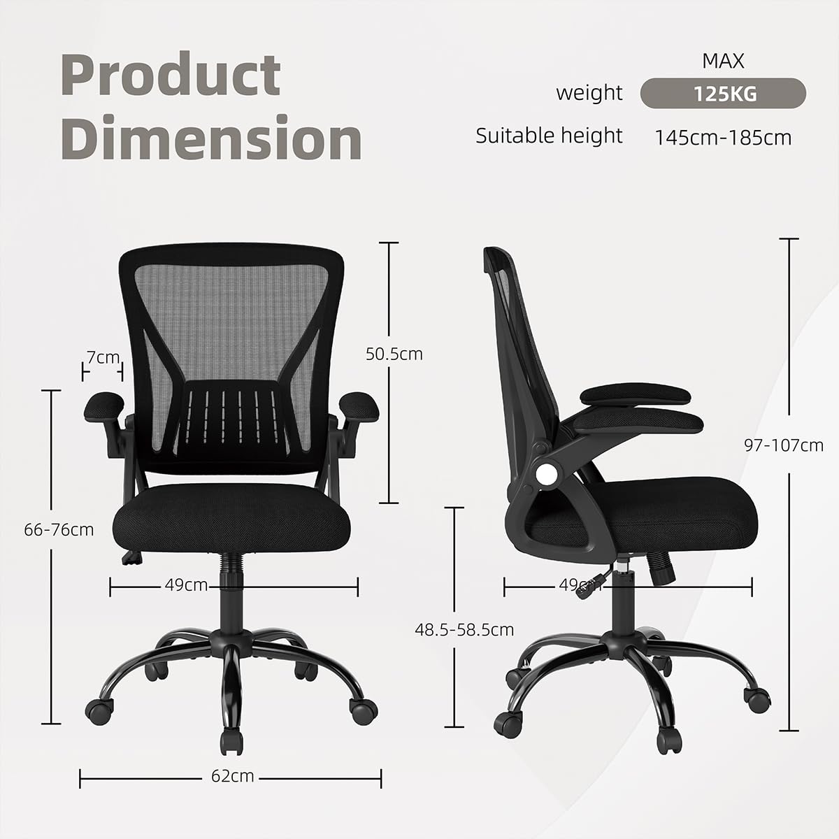 Flysky Ergonomic Mesh Office Chair, Adjustable Armrests, Black